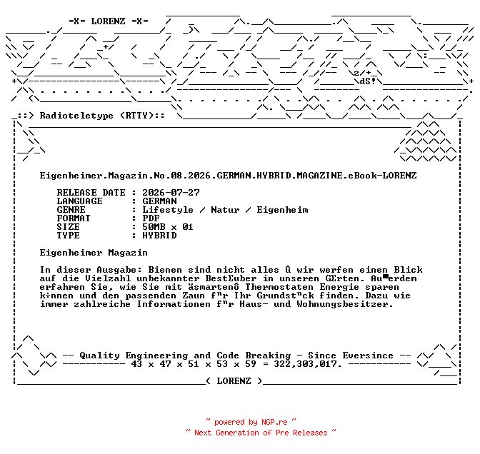 NFO for the release Eigenheimer.Magazin.No.08.2026.GERMAN.HYBRID.MAGAZINE.eBook-LORENZ by LORENZ