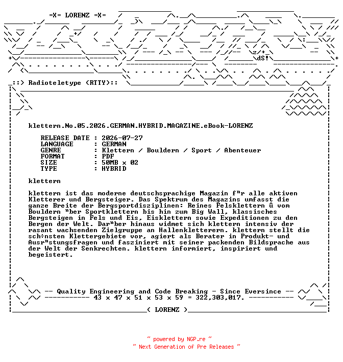 NFO for the release klettern.No.05.2026.GERMAN.HYBRID.MAGAZINE.eBook-LORENZ by LORENZ