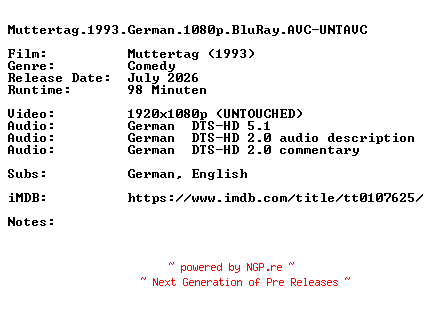 NFO for the release Muttertag.1993.German.1080p.BluRay.AVC-UNTAVC by UNTAVC