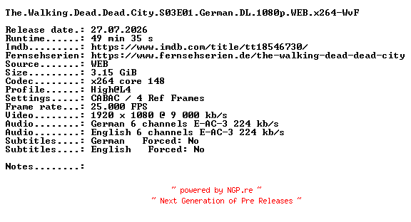 NFO for the release The.Walking.Dead.Dead.City.S03E01.German.DL.1080p.WEB.x264-WvF by WvF