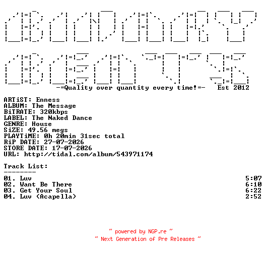 NFO for the release Enness-The_Message-(TND002)-WEB-2026-BB by BB