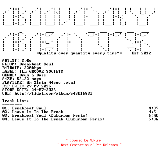 NFO for the release Syko-Breakbeat_Soul-(IGS018)-WEB-2026-BB by BB