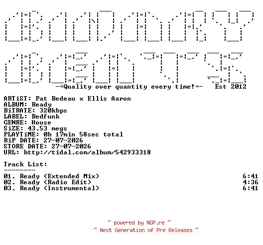 NFO for the release Pat_Bedeau_x_Ellis_Aaron-Ready-(BEDF060D)-WEB-2026-BB by BB