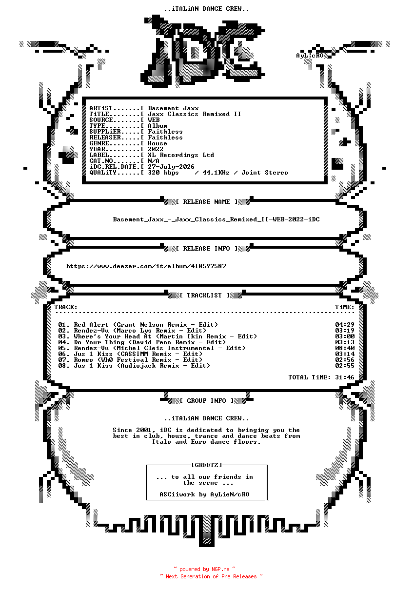 NFO for the release Basement_Jaxx_-_Jaxx_Classics_Remixed_II-WEB-2022-iDC by iDC