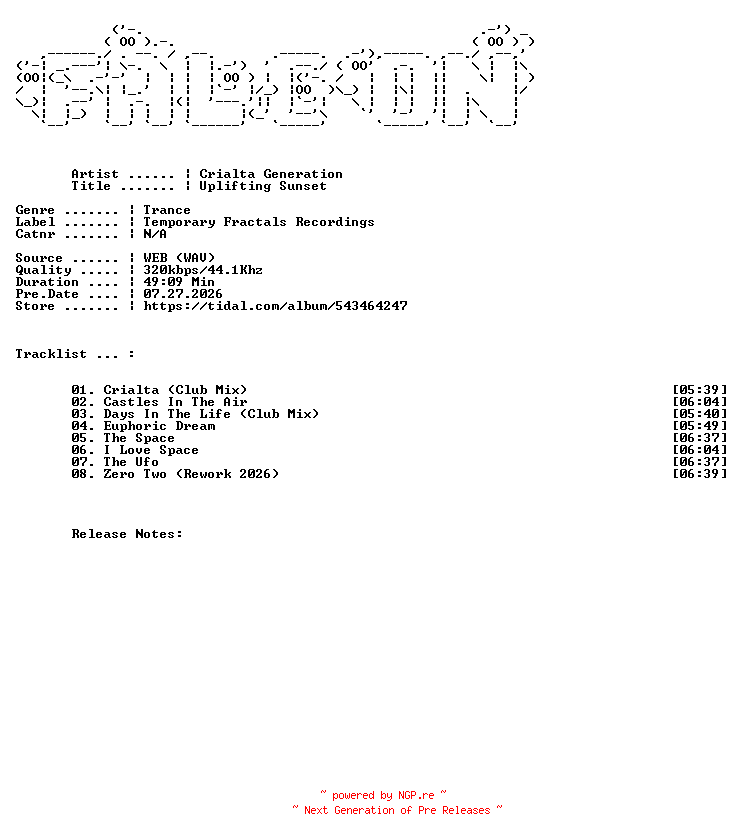 NFO for the release Crialta_Generation-Uplifting_Sunset-WEB-2026-FALCON by FALCON
