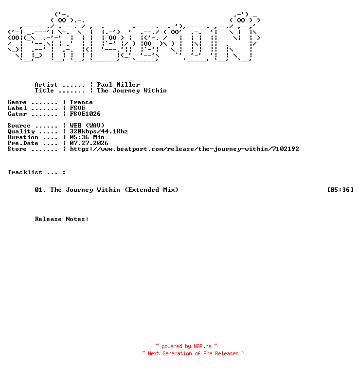 NFO for the release Paul_Miller-The_Journey_Within-(FSOE1026)-SINGLE-WEB-2026-FALCON by FALCON