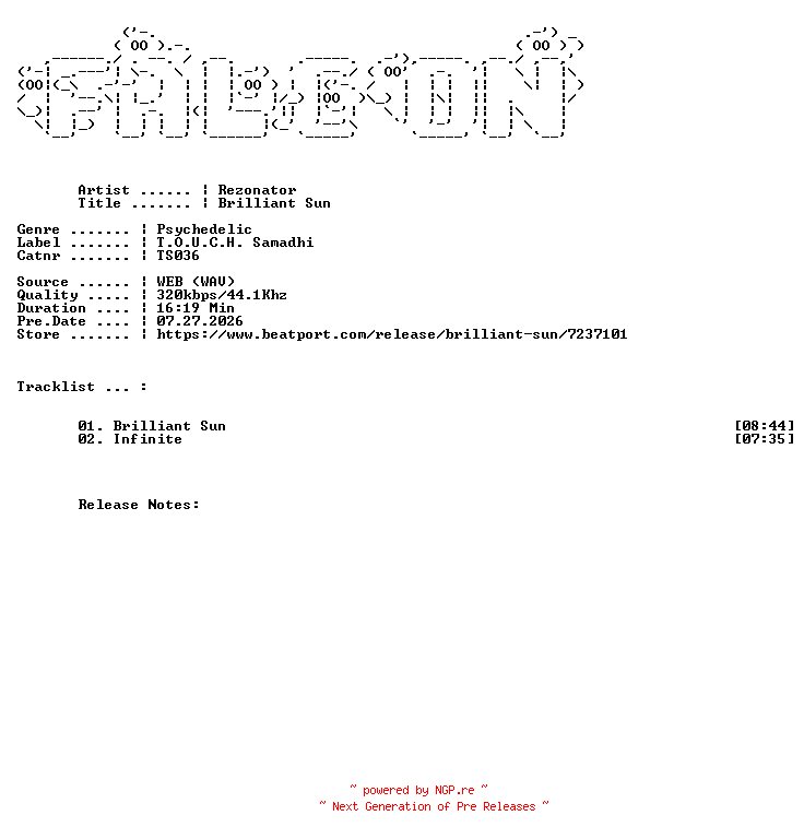 NFO for the release Rezonator-Brilliant_Sun-(TS036)-WEB-2026-FALCON by FALCON