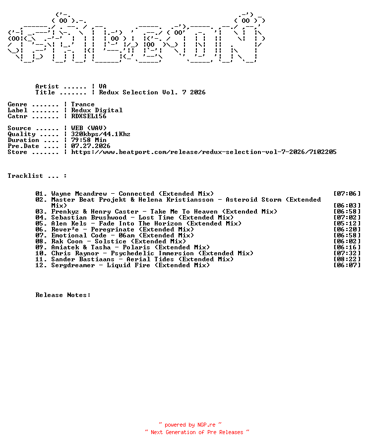 NFO for the release VA-Redux_Selection_Vol._7_2026-(RDXSEL156)-WEB-2026-FALCON by FALCON