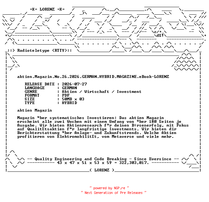 NFO for the release aktien.Magazin.No.26.2026.GERMAN.HYBRID.MAGAZINE.eBook-LORENZ by LORENZ