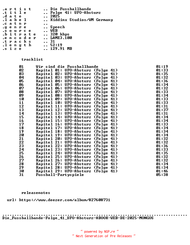 NFO for the release Die_Fussballbande-Folge_41_UFO-Absturz-ABOOK-WEB-DE-2025-MONGOS by MONGOS