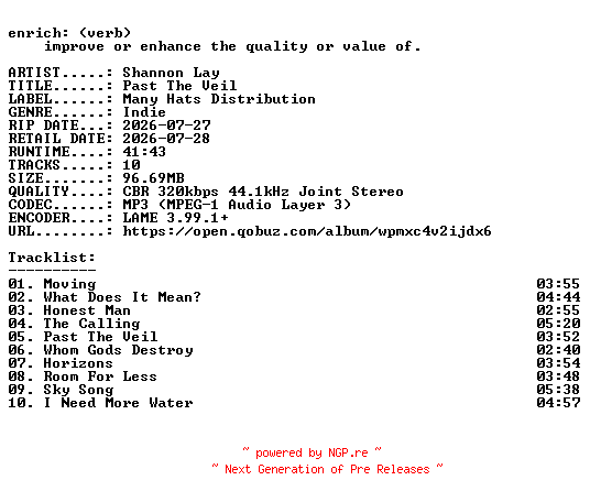 NFO for the release Shannon_Lay-Past_The_Veil-WEB-2026-ENRiCH by ENRiCH