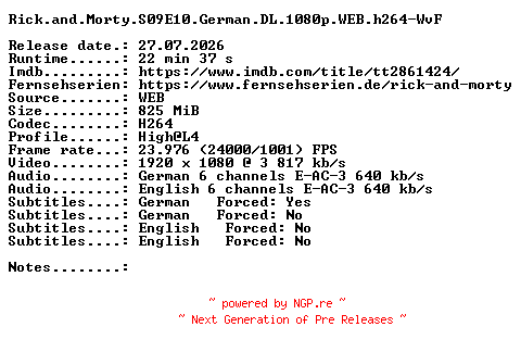 NFO for the release Rick.and.Morty.S09E10.German.DL.1080p.WEB.h264-WvF by WvF
