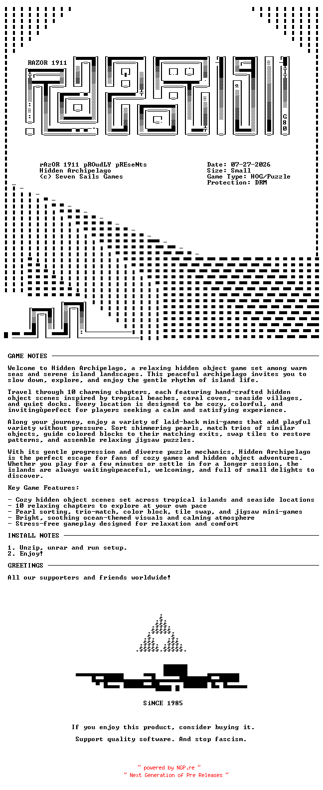 NFO for the release Hidden_Archipelago-RAZOR by RAZOR