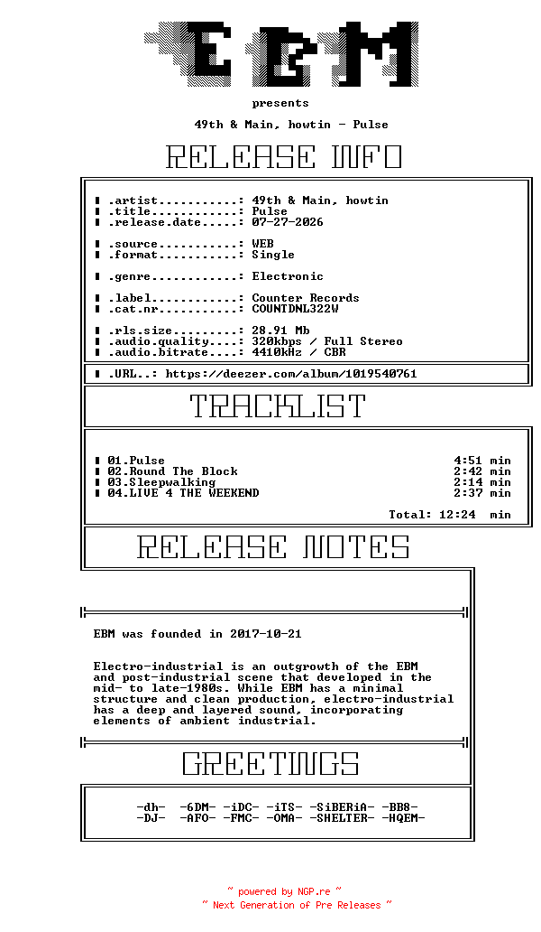 NFO for the release 49th_and_Main_Howtin-Pulse-(COUNTDNL322W)-WEB-2026-EBM by EBM