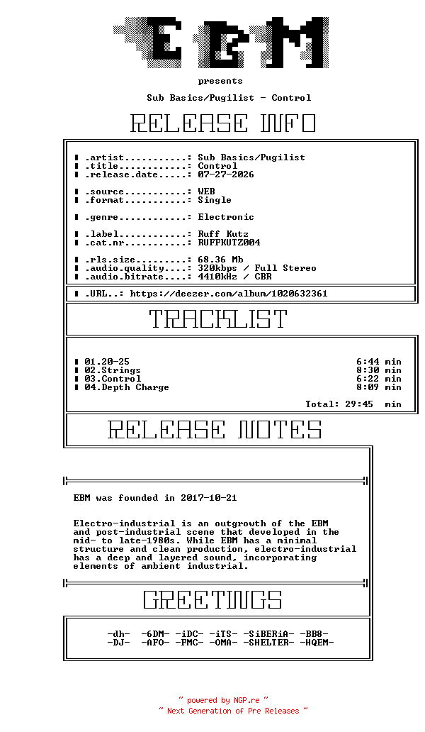 NFO for the release Sub_Basics-Pugilist-Control-(RUFFKUTZ004)-WEB-2026-EBM by EBM