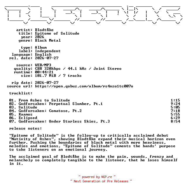 NFO for the release Blodtaake-Epitome_of_Solitude-WEB-2026-BLEEDiNG by BLEEDiNG