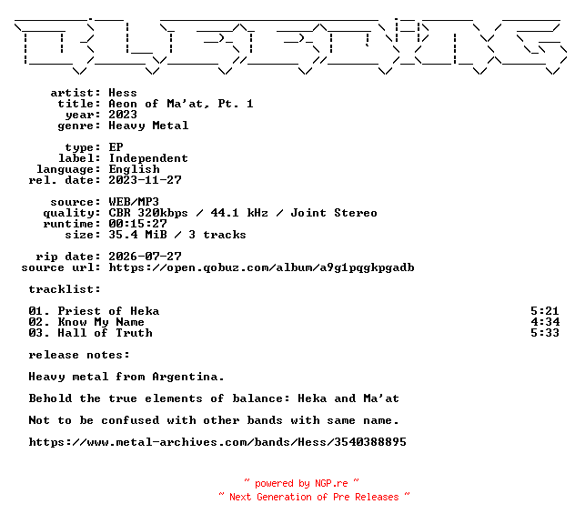 NFO for the release Hess-Aeon_of_Maat_Pt._1-EP-WEB-2023-BLEEDiNG by BLEEDiNG
