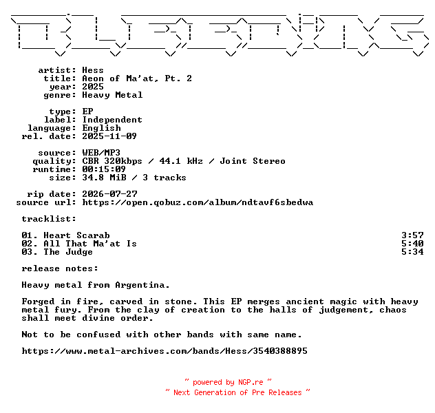 NFO for the release Hess-Aeon_of_Maat_Pt._2-EP-WEB-2025-BLEEDiNG by BLEEDiNG