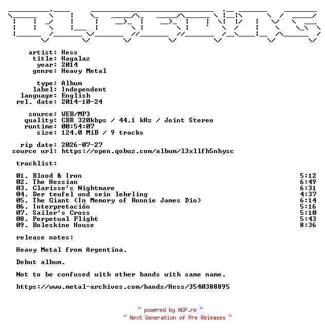 NFO for the release Hess-Hagalaz-WEB-2014-BLEEDiNG by BLEEDiNG