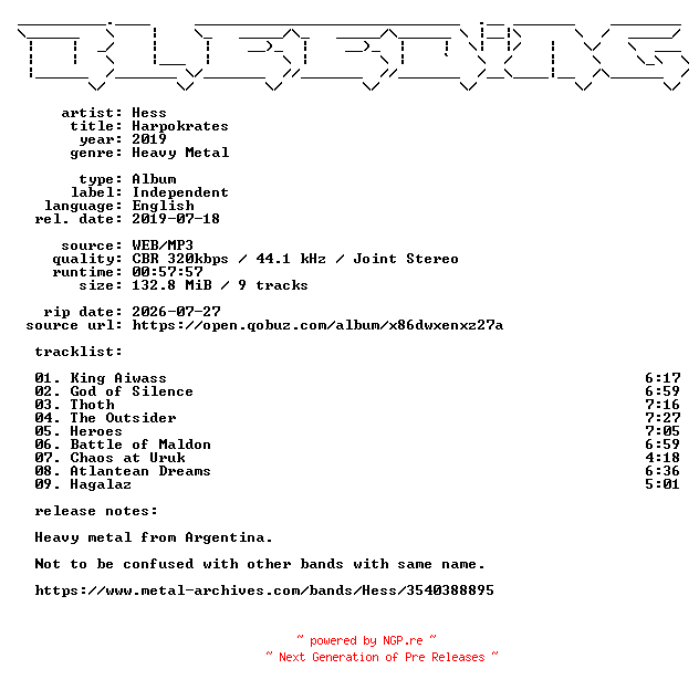 NFO for the release Hess-Harpokrates-WEB-2019-BLEEDiNG by BLEEDiNG