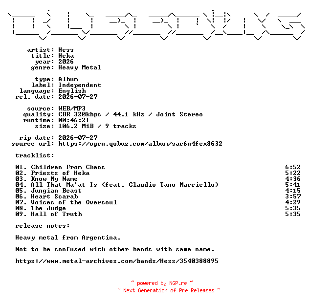 NFO for the release Hess-Heka-WEB-2026-BLEEDiNG by BLEEDiNG