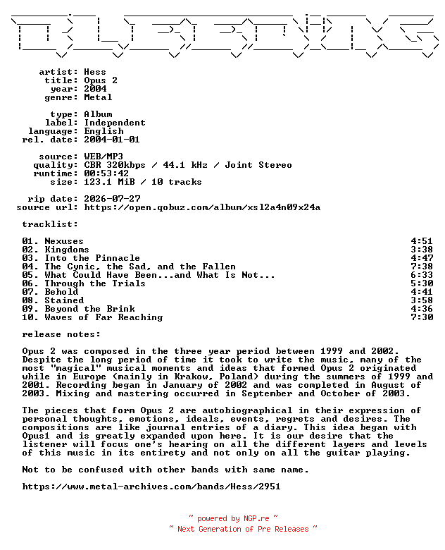 NFO for the release Hess-Opus_2-WEB-2004-BLEEDiNG by BLEEDiNG