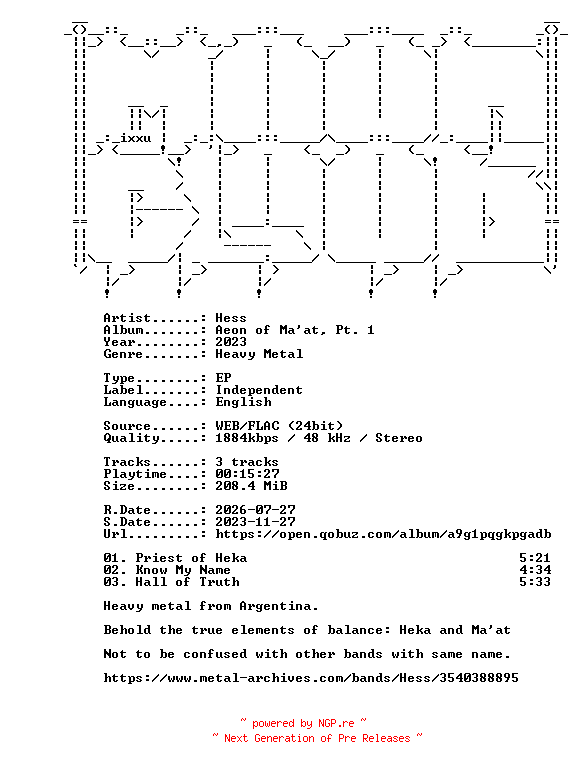 NFO for the release Hess-Aeon_of_Maat_Pt._1-EP-24BIT-WEB-FLAC-2023-MOONBLOOD by MOONBLOOD