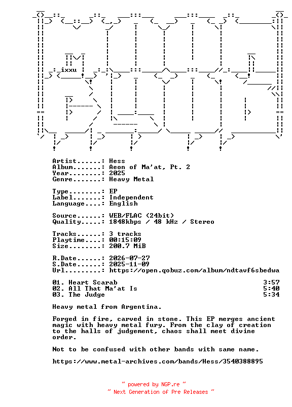 NFO for the release Hess-Aeon_of_Maat_Pt._2-EP-24BIT-WEB-FLAC-2025-MOONBLOOD by MOONBLOOD