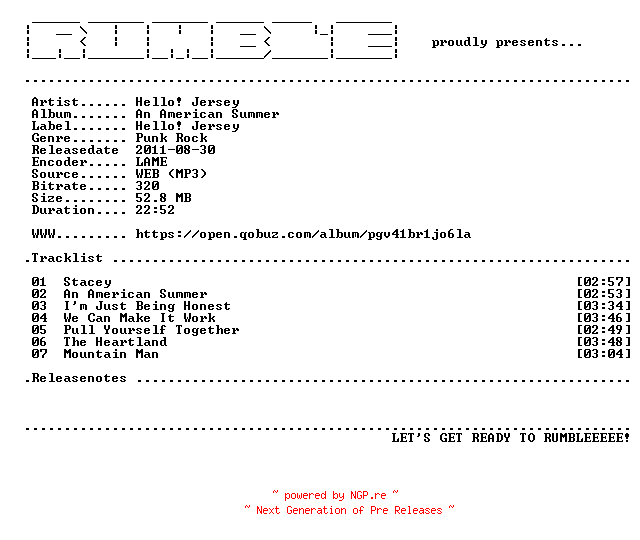 NFO for the release Hello_Jersey-An_American_Summer-EP-(WEB)-2011-RUMBLE by RUMBLE