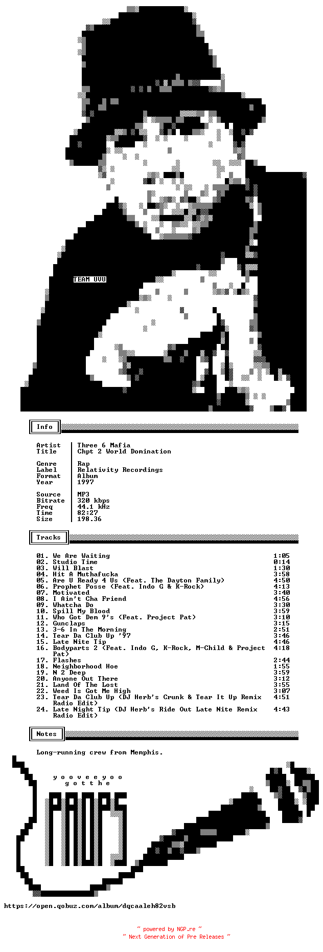 NFO for the release Three_6_Mafia-Chpt_2_World_Domination-WEB-1997-UVU by UVU