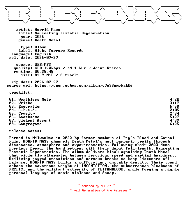 NFO for the release Horrid_Mass-Nauseating_Ecstatic_Degeneration-WEB-2026-BLEEDiNG by BLEEDiNG