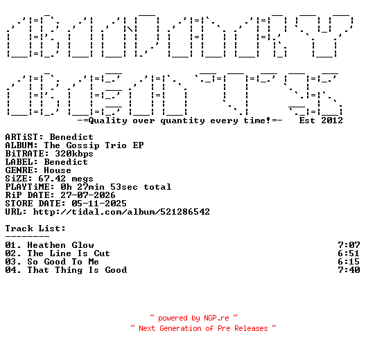 NFO for the release Benedict-The_Gossip_Trio_EP-(BENE003)-WEB-2025-BB by BB