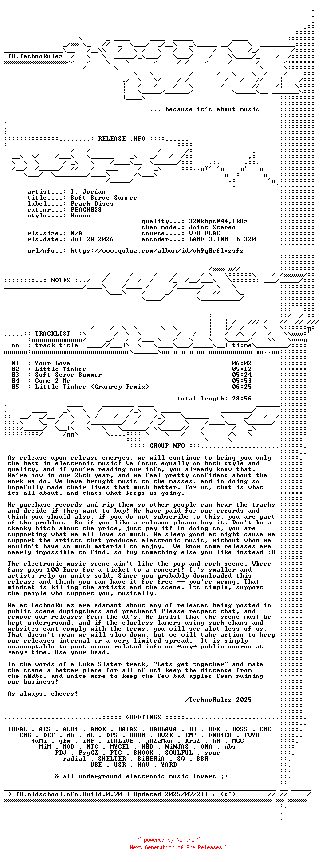 NFO for the release I._Jordan-Soft_Serve_Summer-(PEACH028)-WEB-2026-TR by TR