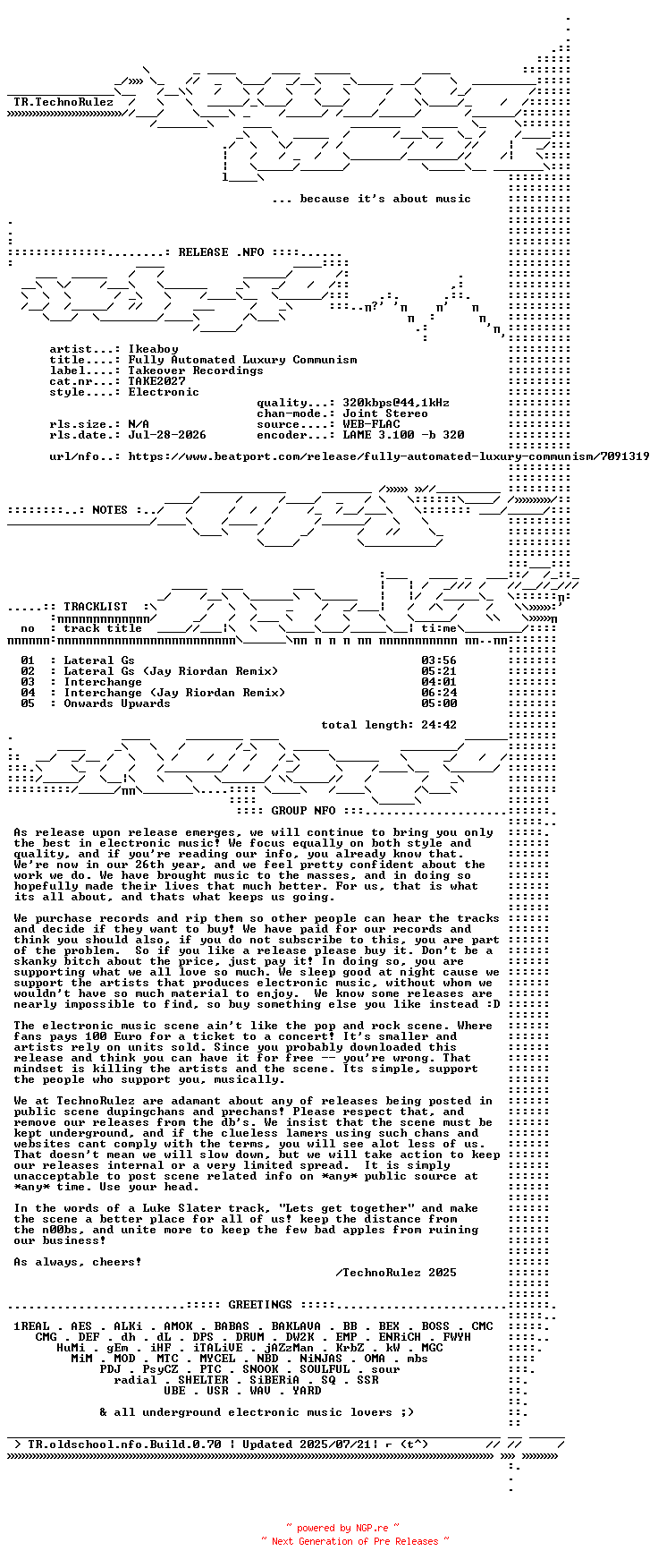 NFO for the release Ikeaboy-Fully_Automated_Luxury_Communism-(TAKE2027)-WEB-2026-TR by TR
