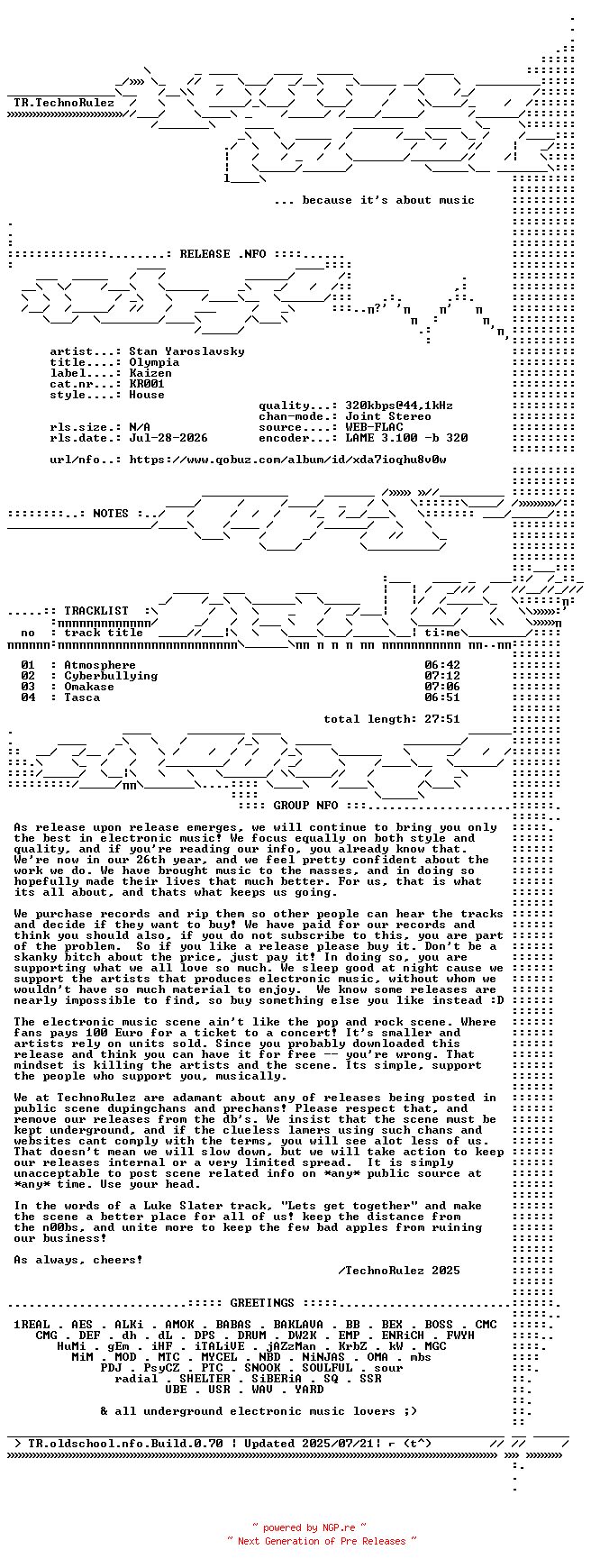 NFO for the release Stan_Yaroslavsky-Olympia-(KR001)-WEB-2026-TR by TR
