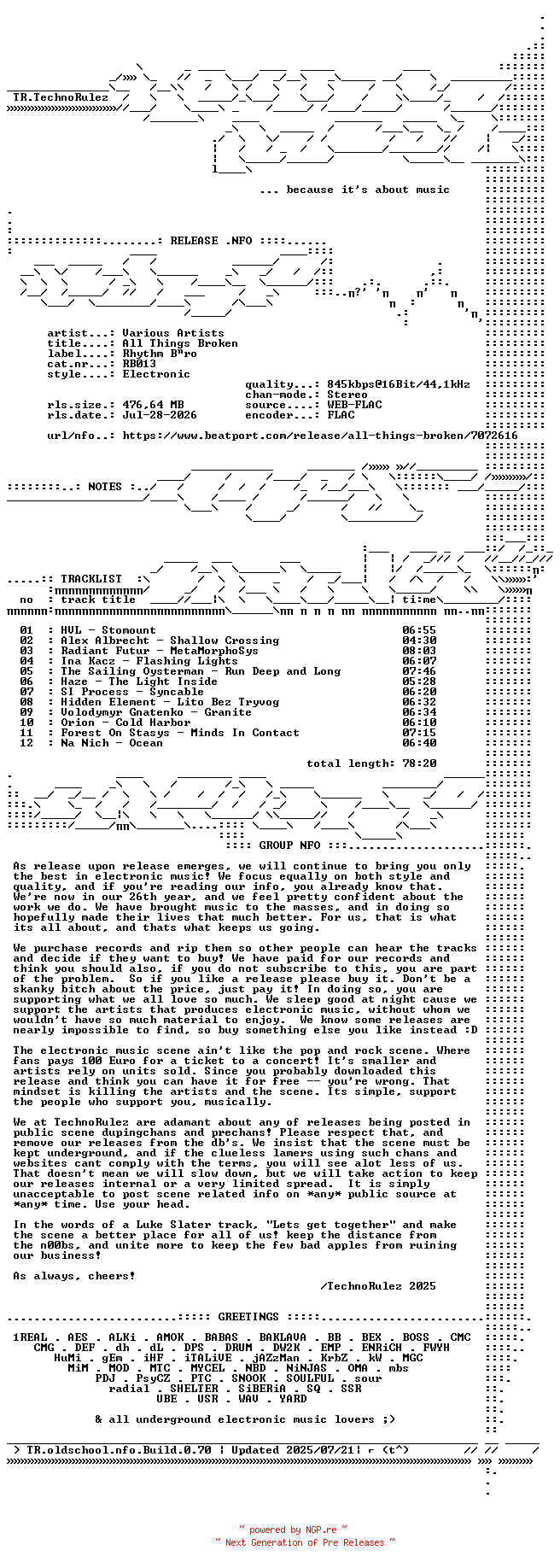 NFO for the release VA-All_Things_Broken-(RB013)-16BIT-WEB-FLAC-2026-TR by TR