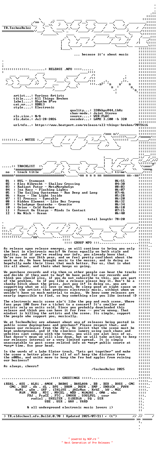 NFO for the release VA-All_Things_Broken-(RB013)-WEB-2026-TR by TR