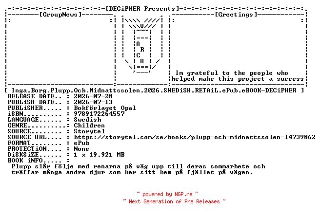 NFO for the release Inga.Borg.Plupp.Och.Midnattssolen.2026.SWEDiSH.RETAiL.ePub.eBOOK-DECiPHER by DECiPHER