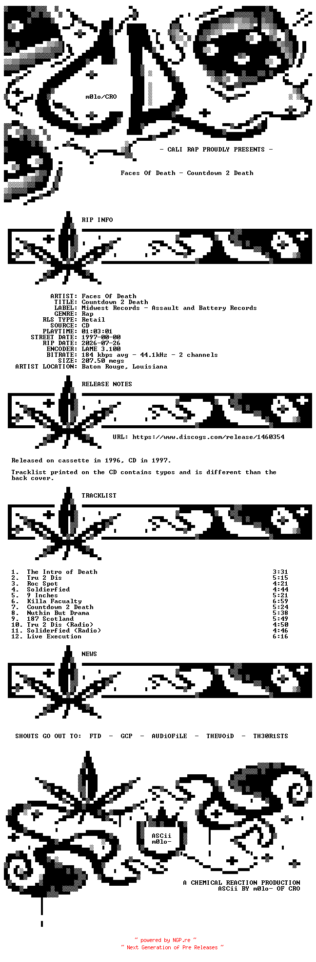 NFO for the release Faces_Of_Death-Countdown_2_Death-Reissue-1997-CR_INT by CR_INT