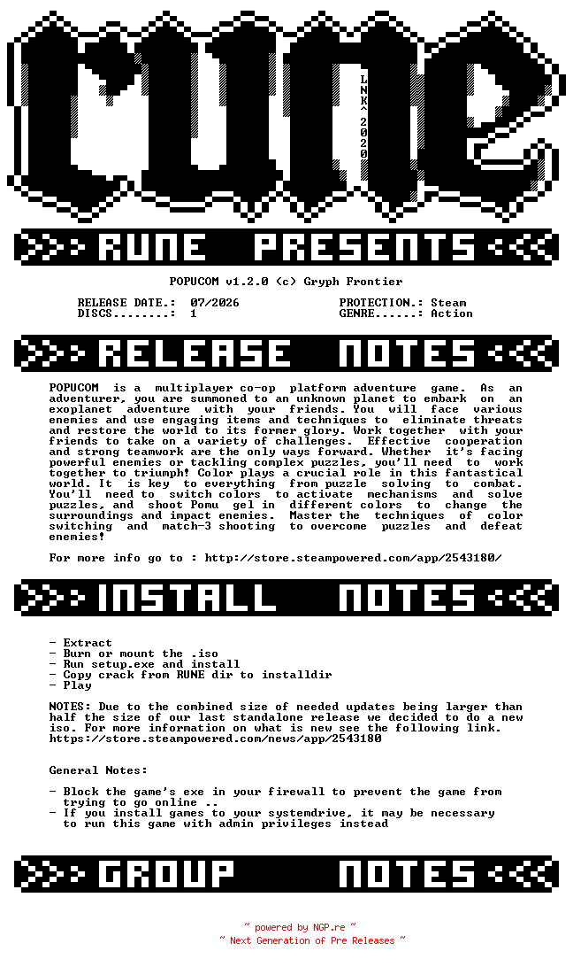 NFO for the release POPUCOM.v1.2.0-RUNE by RUNE