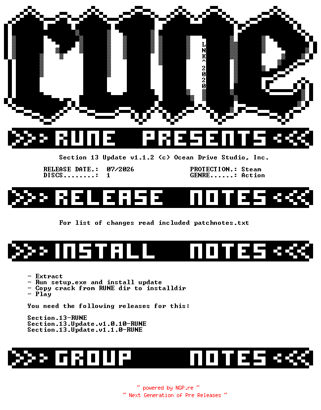 NFO for the release Section.13.Update.v1.1.2-RUNE by RUNE