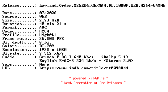 NFO for the release Law.and.Order.S25E04.GERMAN.DL.1080P.WEB.H264-WAYNE by WAYNE