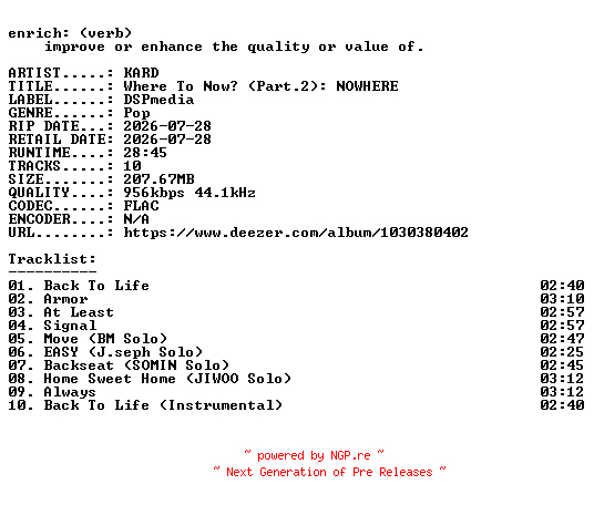 NFO for the release KARD-Where_To_Now_(Part.2)_NOWHERE-16BIT-WEB-FLAC-2026-ENRiCH by ENRiCH