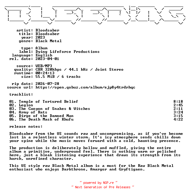 NFO for the release Bloodsaber-Bloodsaber-WEB-2023-BLEEDiNG by BLEEDiNG