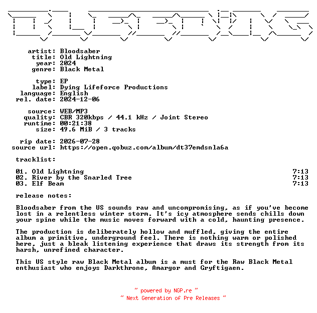 NFO for the release Bloodsaber-Old_Lightning-EP-WEB-2024-BLEEDiNG by BLEEDiNG