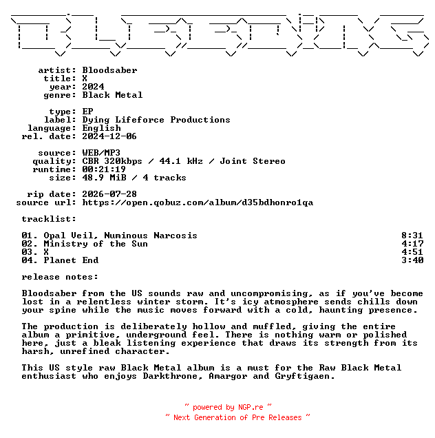 NFO for the release Bloodsaber-X-EP-WEB-2024-BLEEDiNG by BLEEDiNG