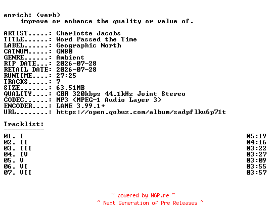 NFO for the release Charlotte_Jacobs-Word_Passed_the_Time-(GN80)-WEB-2026-ENRiCH by ENRiCH
