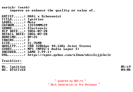 NFO for the release HAAi_x_Echonomist-Ignition-(I2STUMM529)-WEB-2026-ENRiCH by ENRiCH