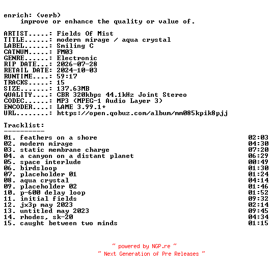 NFO for the release Fields_Of_Mist-modern_mirage__aqua_crystal-(FM03)-WEB-2024-ENRiCH by ENRiCH
