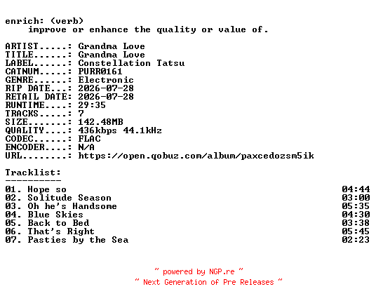 NFO for the release Grandma_Love-Grandma_Love-(PURR0161)-16BIT-WEB-FLAC-2026-ENRiCH by ENRiCH